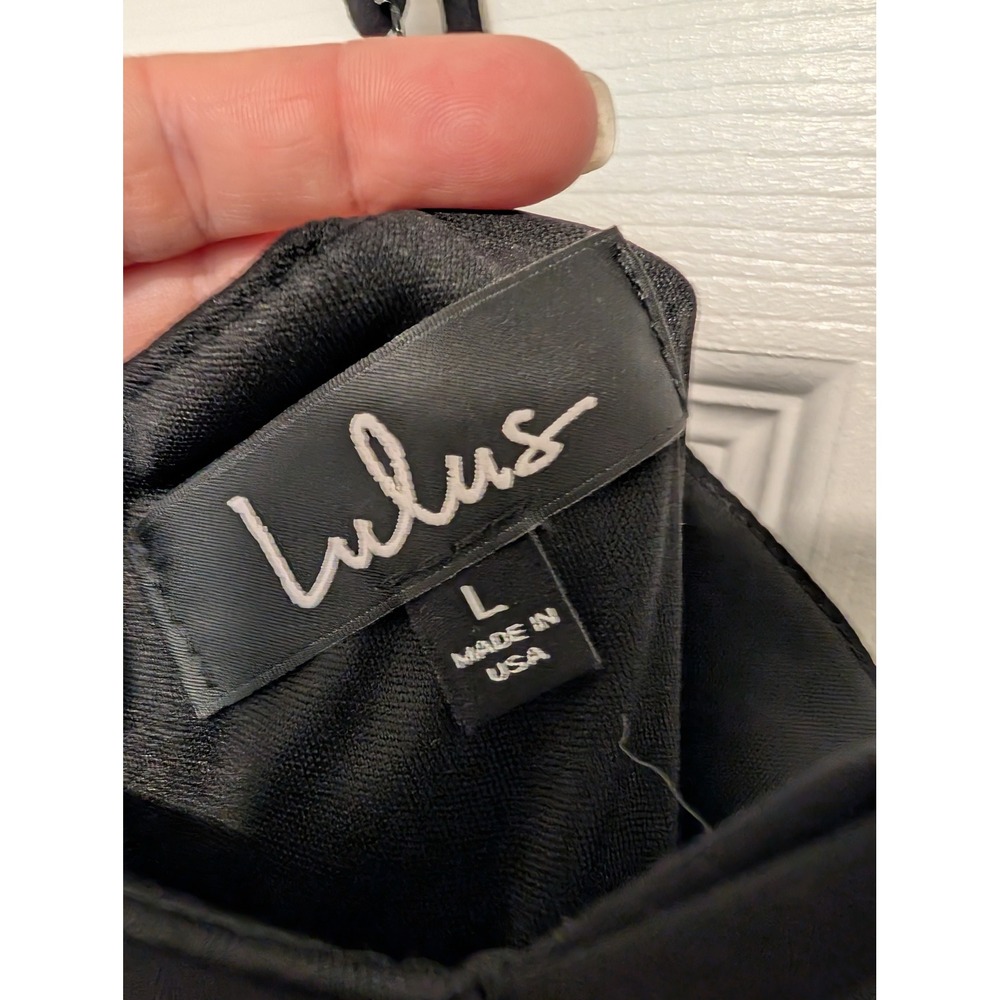 Lulus Little Black Mini Dress‎ Ruffle Hem Bodycon Spaghetti Strap Party size L - Picture 4 of 8